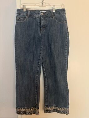 Coldwater Creek Dark Blue Cropped Jeans with Embroidered Hem